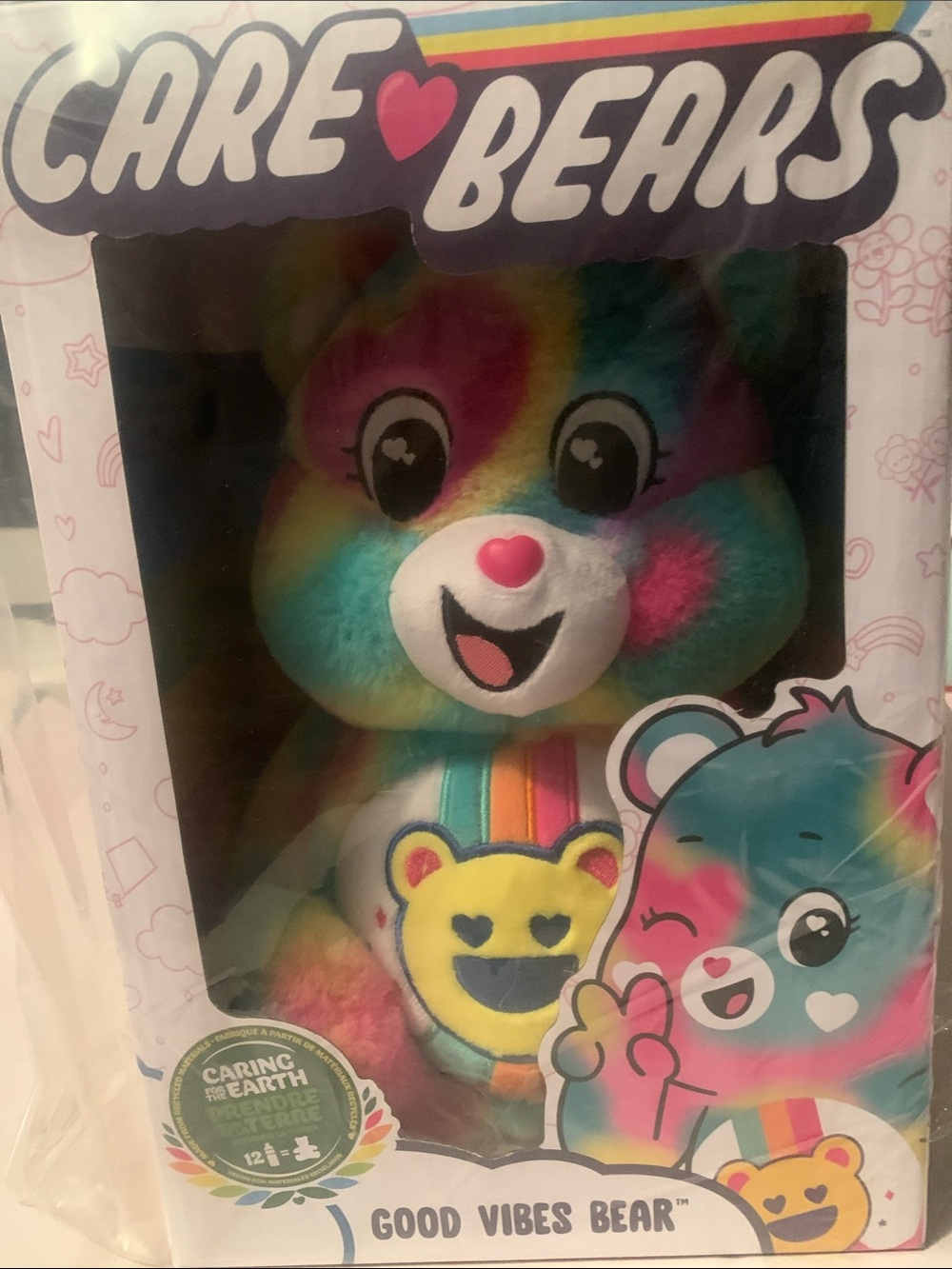 🆕- Care Bears Good Vibes Bear Plush IN BOX - Rainbow Blue Pink Yellow